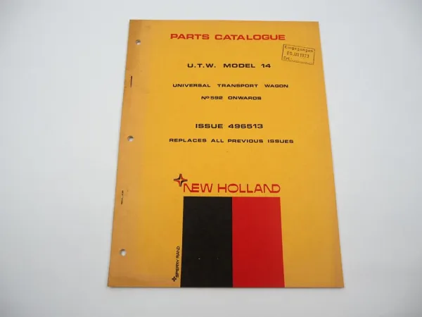 Sperry New Holland UWT14 Universal Transport Wagon Trailer Parts List 1973