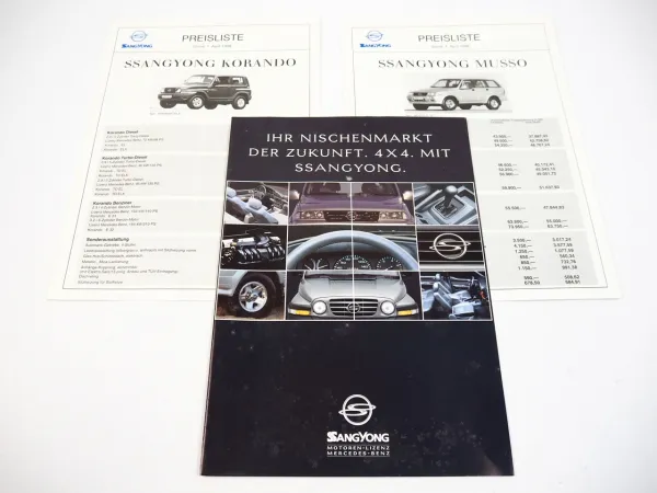 SsangYong Korando Musso 3x Prospekt Technische Daten Ausstattung Preisliste 1998