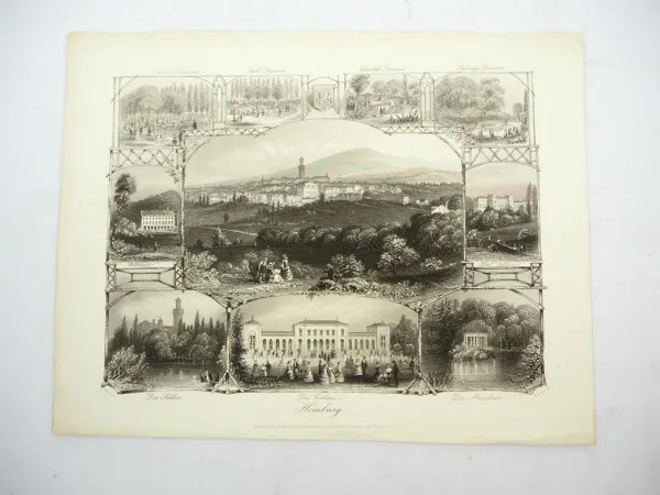 Stahlstich Homburg Hessen Schloss Kurhaus Hotel Bellevue ca. 1850 A. H. Payne
