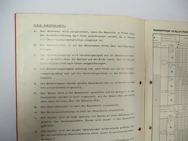 Stegsted SL Drillmaschine Betriebsanleitung mit Saattabelle Ersatzteilliste