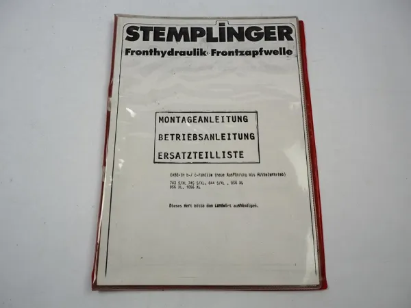 Stemplinger Front Hydraulik Zapfwelle Handbuch IHC B / C Familie 743 745 844 856 956 1056 S / XL