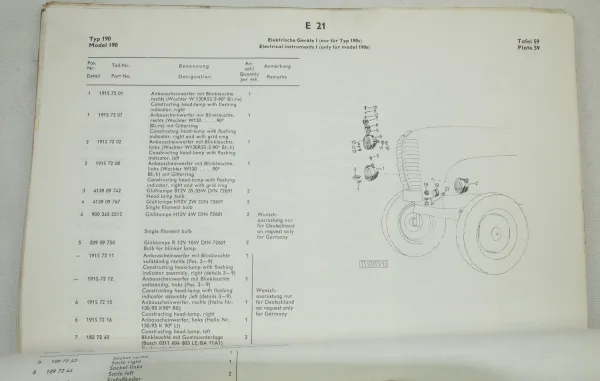 Steyr 3-Zyl. Dieseltraktor Typ 190 und 190s Ersatzteilliste Parts LIst 1967