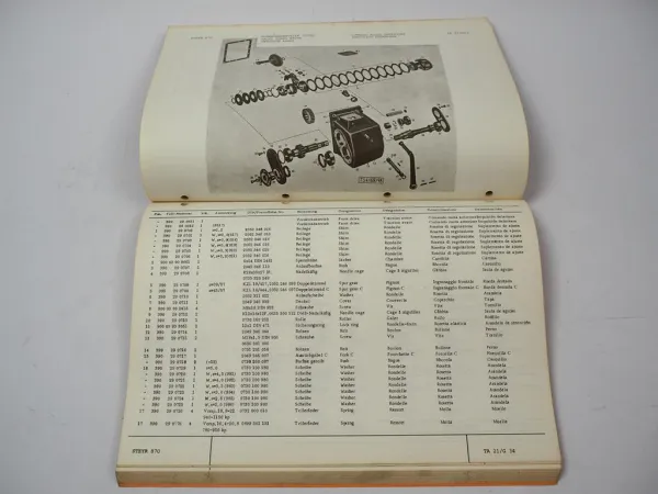 Steyr 870 870a Traktor Ersatzteilliste Parts List Cataloque Pieces 1972