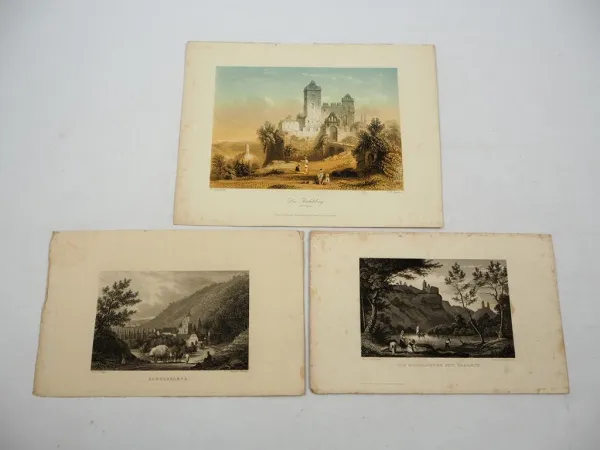 Stiche Lithografie Rudelsburg Schulpforte Saaleck bei Naumburg um 1850
