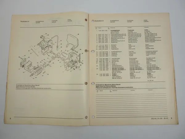 Stihl 010 011 AV Kettensäge Motorsäge Ersatzteilliste Ersatzteilkatalog 01/1981