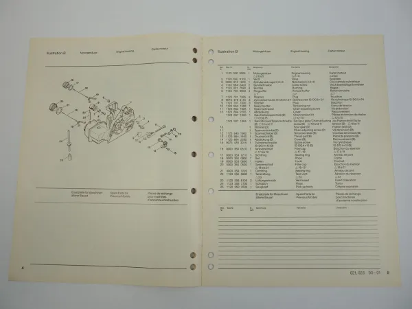 Stihl 021 023 Kettensäge Motorsäge Ersatzteilliste Ersatzteilkatalog 01/1990