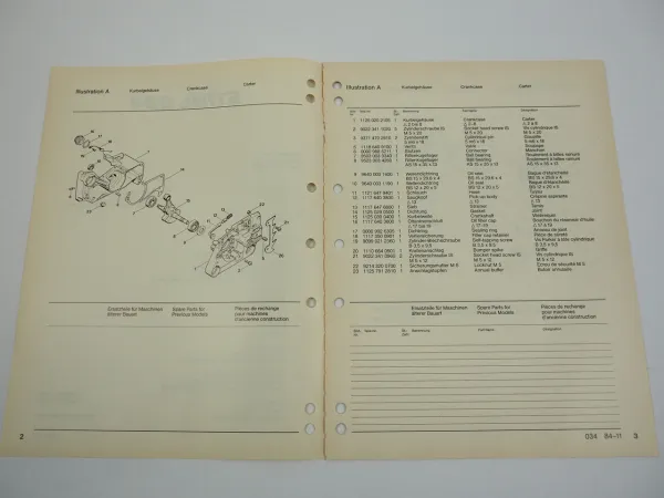 Stihl 034 Kettensäge Motorsäge Ersatzteilliste Ersatzteilkatalog 03/1985