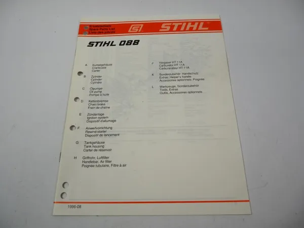 Stihl 088 Kettensäge Ersatzteilliste Spare Parts List Liste des pieces 1996