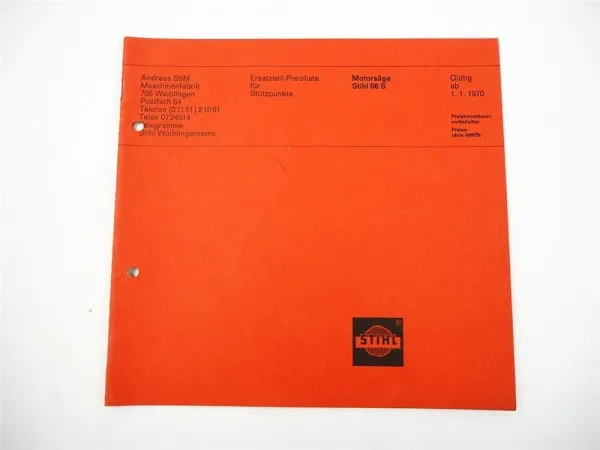 Stihl 08S Motorsäge Ersatzteilliste Preisliste ab 1970