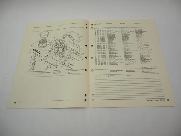 Stihl BR SR 320 400 Laubbläser Ersatzteilliste Spare Parts List Liste pieces 89