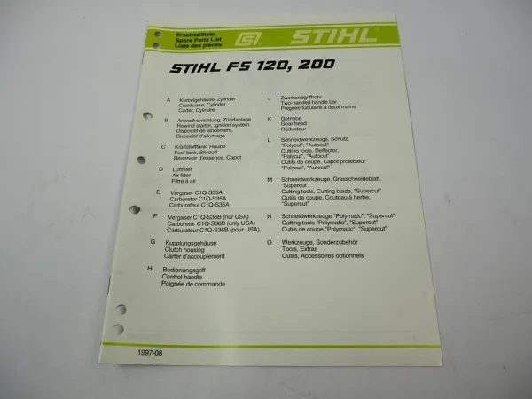 Stihl FS 120 200 Freischneider Ersatzteilliste Spare Parts List Liste pieces 97