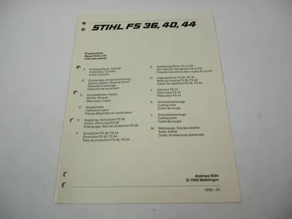 Stihl FS 36 40 44 Freischneider Ersatzteilliste Spare Parts List Liste pieces 90