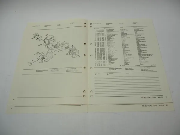 Stihl FS 36 40 44 Freischneider Ersatzteilliste Spare Parts List Liste pieces 90