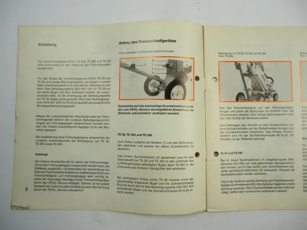 Stihl Führungswagen für Trennschleifer TS Anbauanleitung Ersatzteilliste