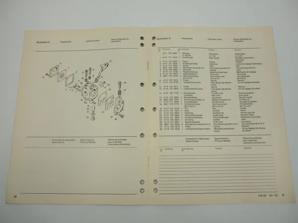 Stihl HS60 Heckenschere Ersatzteilliste Spare Parts List 1984