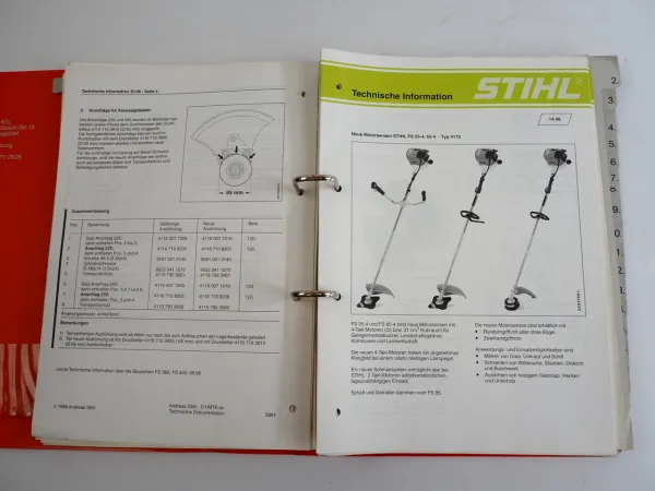 Stihl Motorsägen Motorsensen Ersatzteillisten Technische Information 1970/90er J.