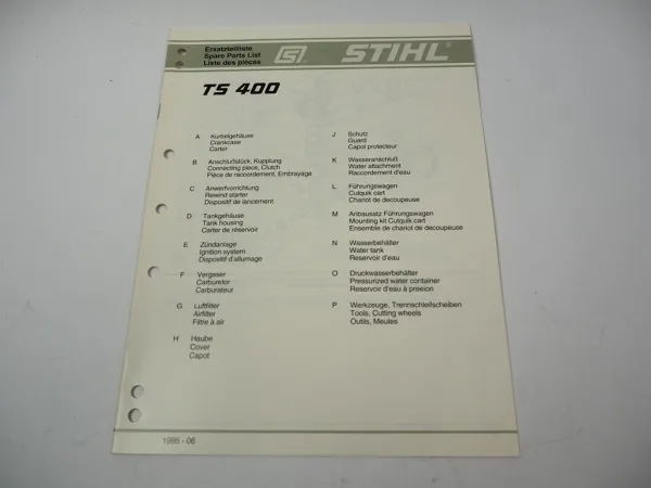 Stihl TS 400 Trennschleifer Ersatzteilliste Spare Parts List Liste des pieces 95
