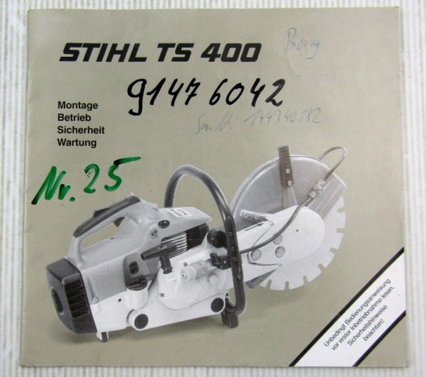 Stihl TS400 Trennschleifgerät Betriebsanleitung Bedienungsanleitung 1997