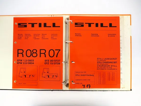 Still R07 R08 Elektro Schlepper EFW EFZ Betriebsanleitung Wartung 1984