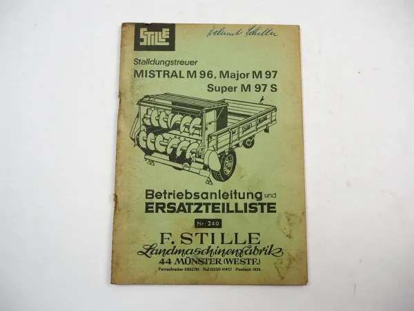 Stille Mistral M96 Major M97 Super M97S Stalldungstreuer Betriebsanleitung ETL