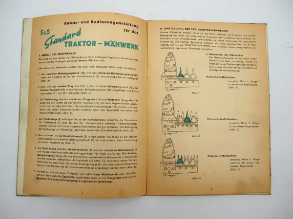 Stockey&Schmitz S&S Standard Traktor Mähwerk Betriebsanleitung Anbau 1955