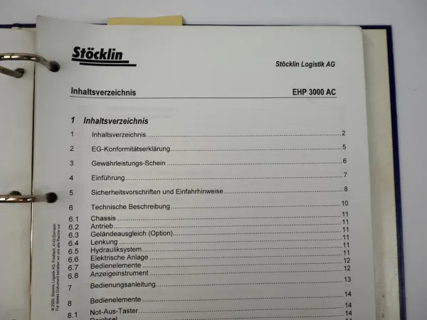 Stöcklin EHP3000AC Elektro-Hubwagen Bedienungsanleitung Ersatzteilkatalog 2000