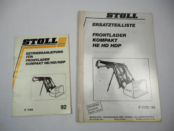 Stoll Frontlader Robust HE HD HDP Betriebsanleitung Anbau Ersatzteilliste 1992