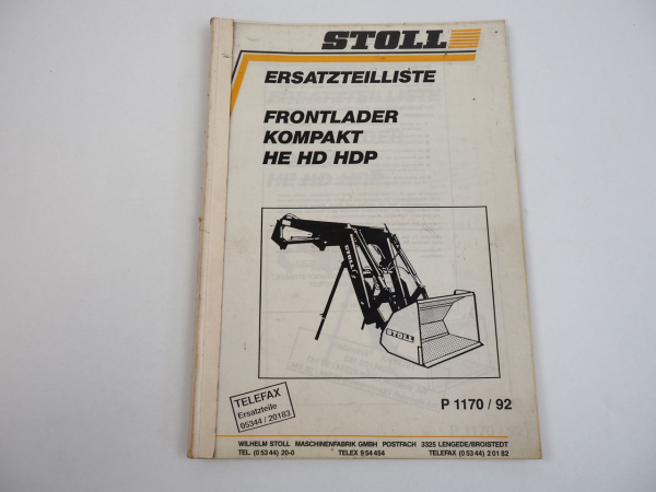 Stoll HE HD HDP Frontlader Kompakt Ersatzteilliste Ersatzteilkatalog 1992