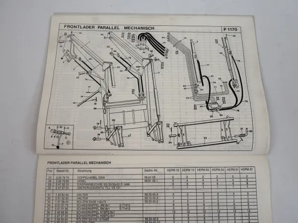 Stoll HEPM Frontlader Parallel Mechanisch Ersatzteilliste Ersatzteilkatalog 1990