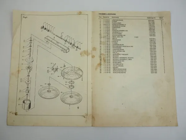 Stoll M170T Trommelmähwerk Betriebsanleitung Ersatzteilliste 1992