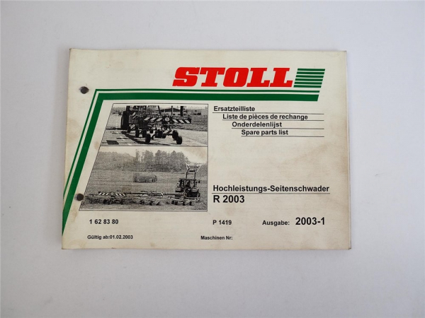 Stoll R 2003 Hochleistungs-Seitenschwader Ersatzteilliste 2003