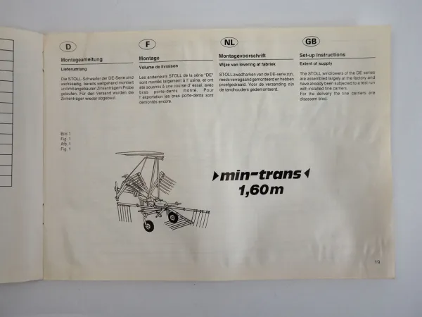 Stoll R320DE Schwader Bedienungsanleitung Ersatzteilliste 1995