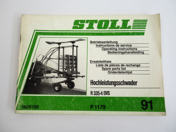 Stoll R335-4DVS Schwader Bedienungsanleitung Ersatzteilliste 1991