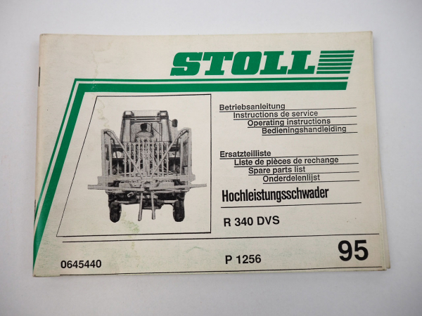 Stoll R340DVS Schwader Bedienungsanleitung Ersatzteilliste 1995