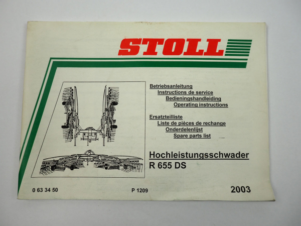 Stoll R655DS Schwader Bedienungsanleitung Ersatzteilliste 2003