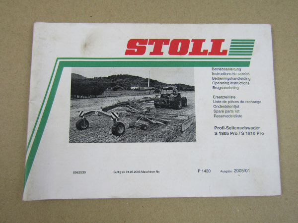Stoll S1805 S1810 Pro Schwader Bedienungsanleitung und Ersatzteilliste 2005