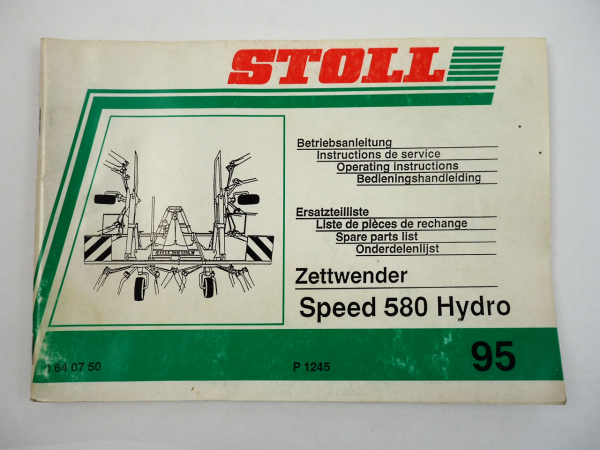 Stoll Speed 580 Hydro Zettwender Bedienungsanleitung Ersatzteilliste 1995