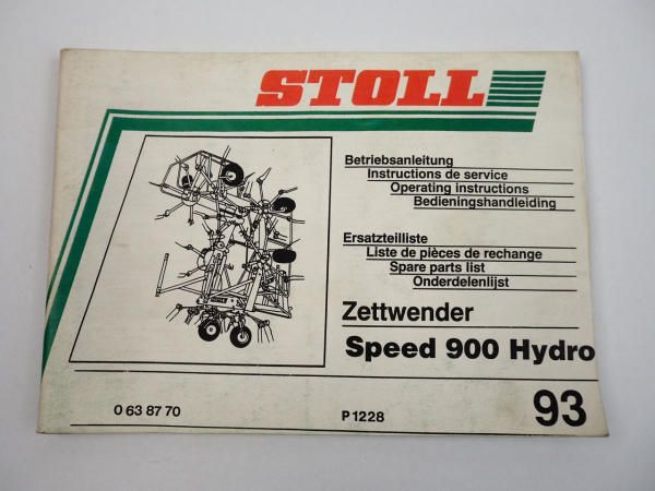Stoll Speed 900 Hydro Zettwender Bedienungsanleitung Ersatzteilliste 1993