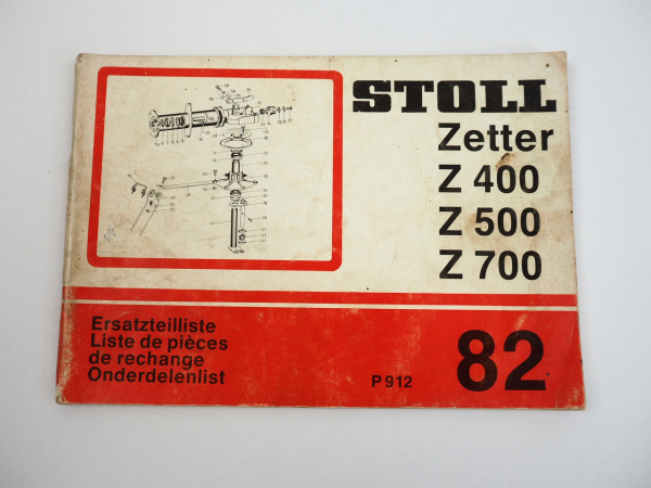 Stoll Z 400 500 700 Zettwender Ersatzteilliste Ersatzteilkatalog 1982