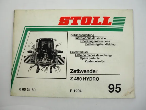 Stoll Z450 Hydro Zettwender Bedienungsanleitung Ersatzteilliste 1995