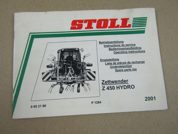 Stoll Z450D Hydro Zettwender Bedienungsanleitung Ersatzteilliste 2001