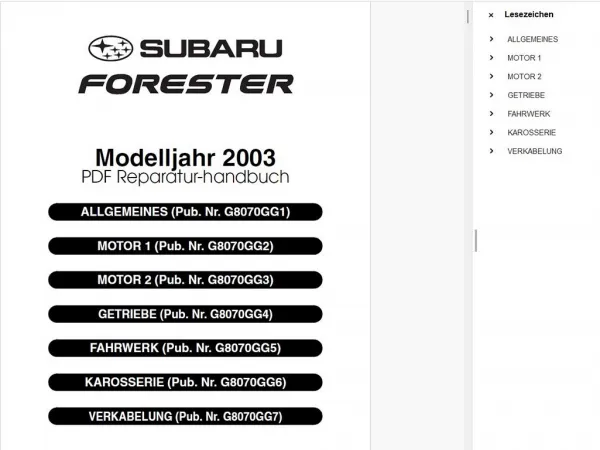 Subaru Forester 2003 2004 2005 Werkstatthandbuch Reparaturanleitung