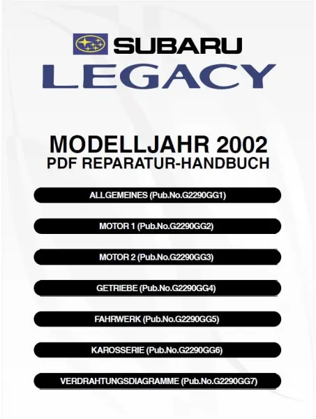 Subaru Legacy 2002 Werkstatthandbuch Reparaturanleitung & Fahrzeugdokumentation