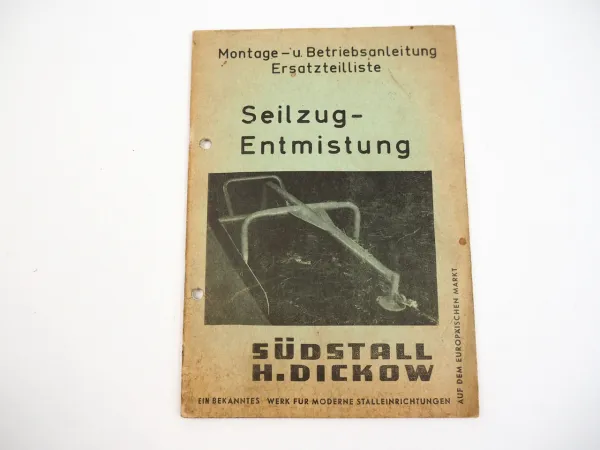 Südstall Seilzug Entmistung Montage Betriebsanleitung Ersatzteilliste 1972