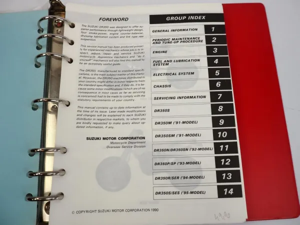 Suzuki DR 350 350S SH Service Manual 1990 - 1995 Werkstatthandbuch