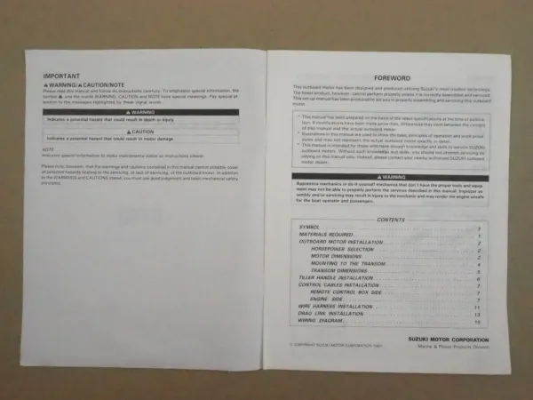 Suzuki DT40 Outboard Motor Set-Up Manual for 1998 Model
