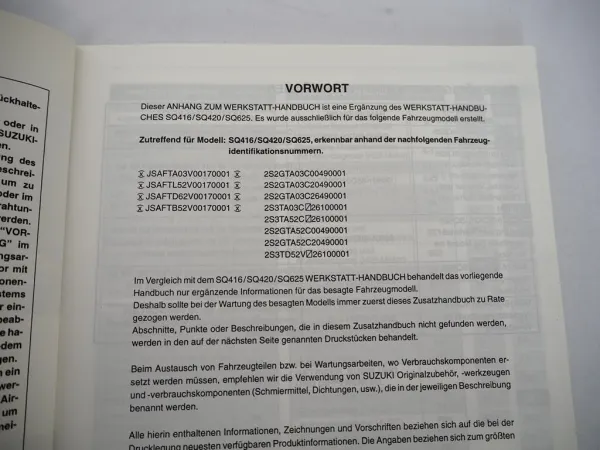 Suzuki Grand Vitara SQ 416 420 625 2001 Werkstatthandbuch H25 G16 J20 Motor Tempomat