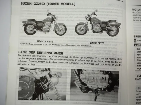 Suzuki GZ 250 Marauder Werkstatthandbuch 1999 Reparaturanleitung Wartungsanleitung