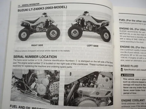 Suzuki LT-Z 400 K3 K4 Quad Service Manual Reparaturanleitung in englisch 2003/04