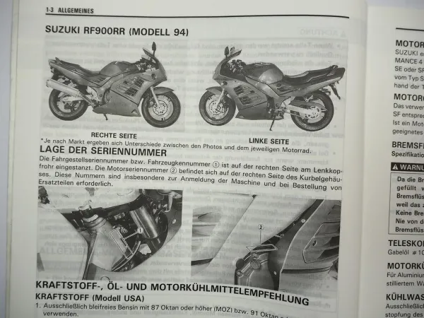 Suzuki RF 900 RR RS Werkstatthandbuch 1994-95 Reparaturanleitung Wartungsanleitung